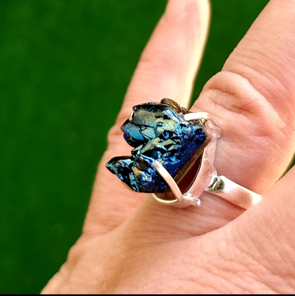 New Titanium Druzy 925 Silver Ring. - Picture 1 of 9